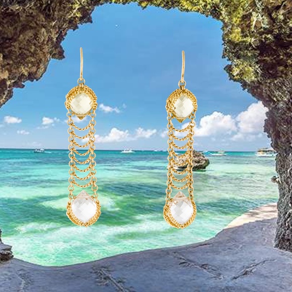 SOLD -Anthony Nak 18k Gold Citrine Ladder Earrings - Picture 6 of 7